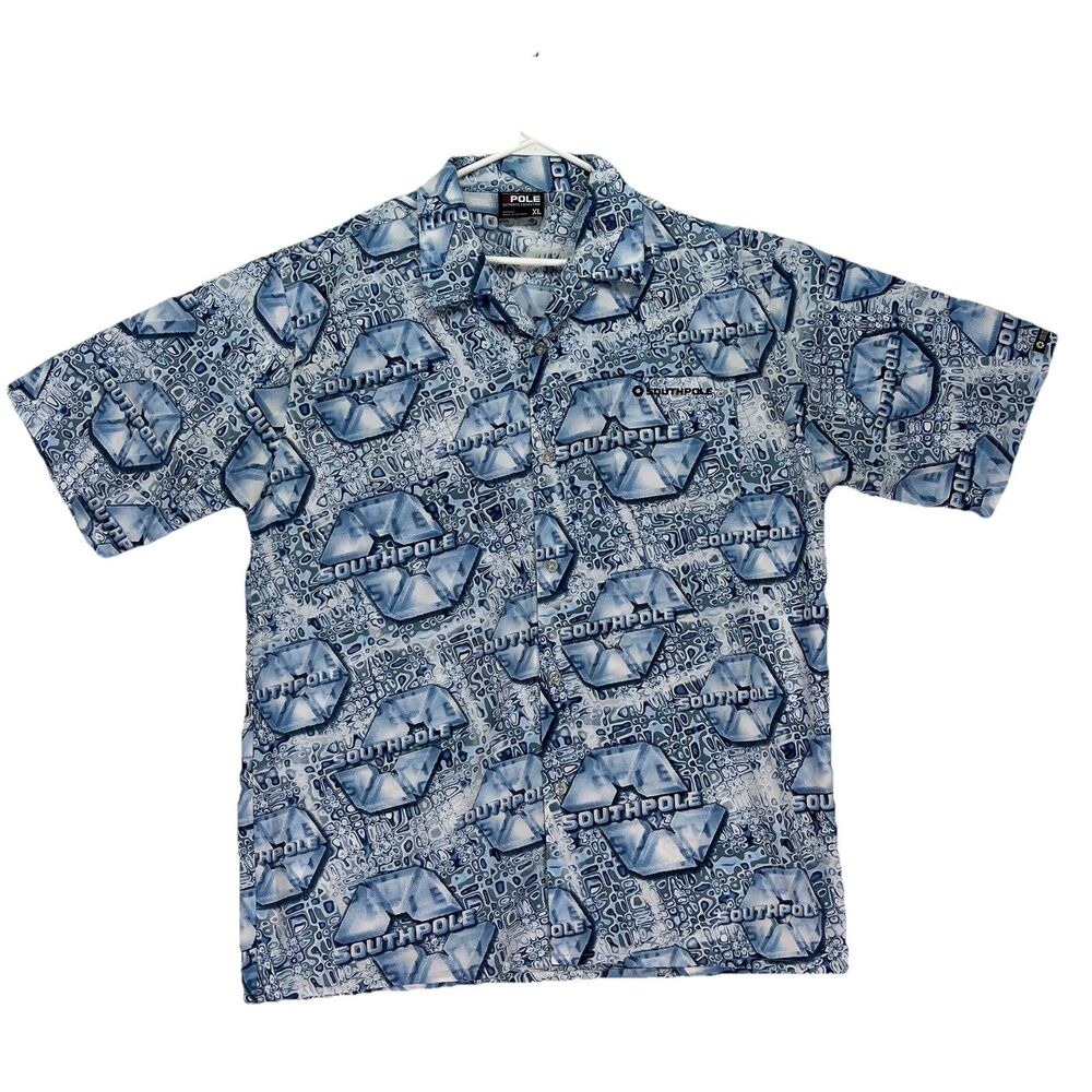 Vintage Southpole Shirt Men XL Blue White All Over‎ Print AOP Y2K Streetwear